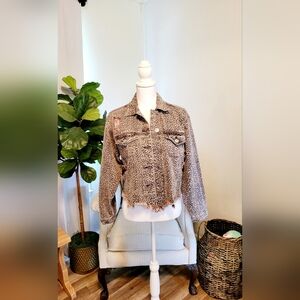 POL Anthropologie Cheetah Print Distressed Jean Jacket leapord, anthro